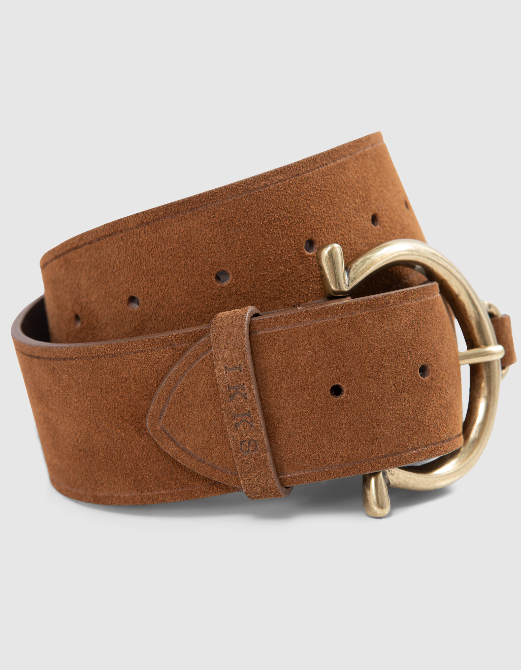 Ceinture robe cuir velours camel boucle ronde Femme