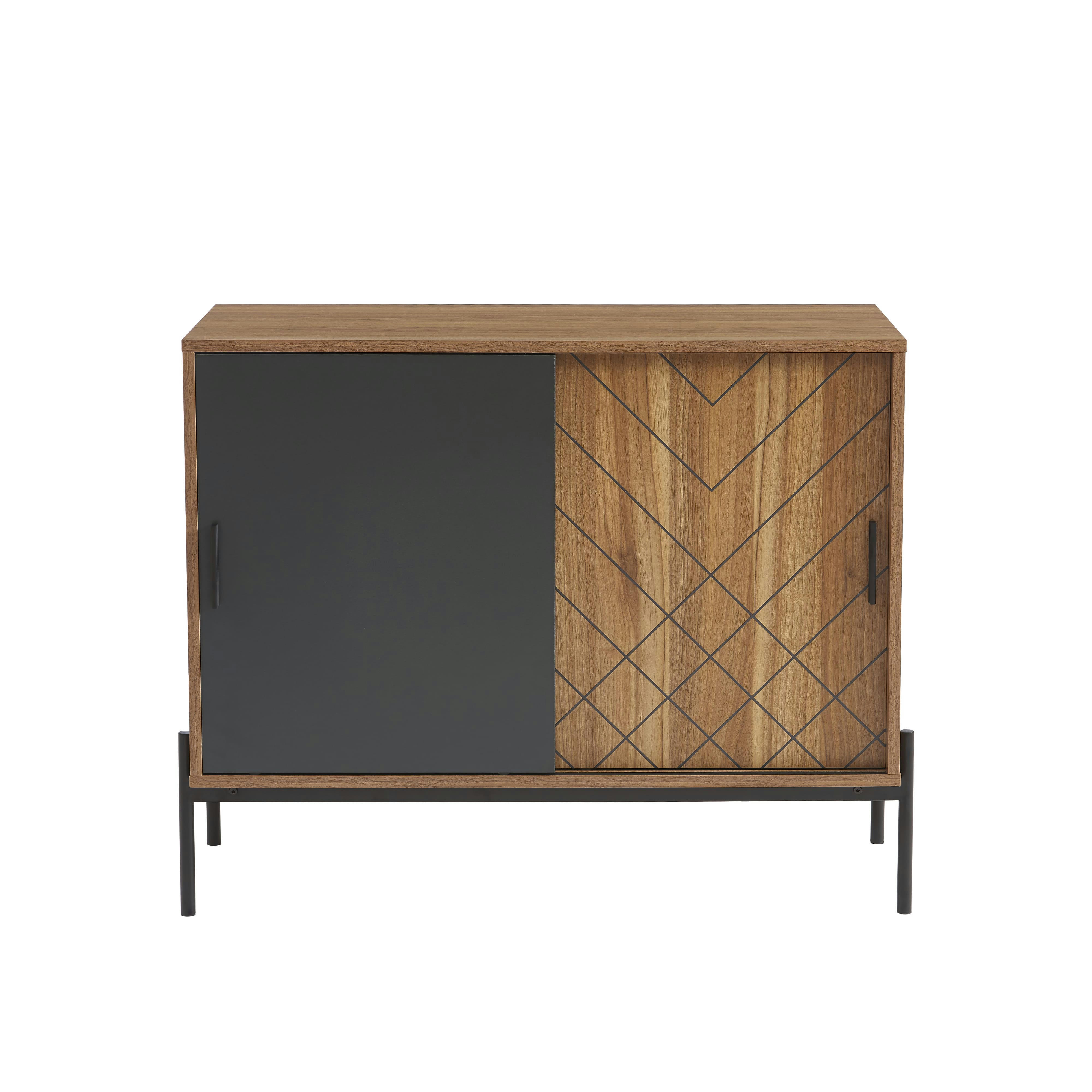 GEOMA - Buffet  effet chêne foncé et gris 90cm