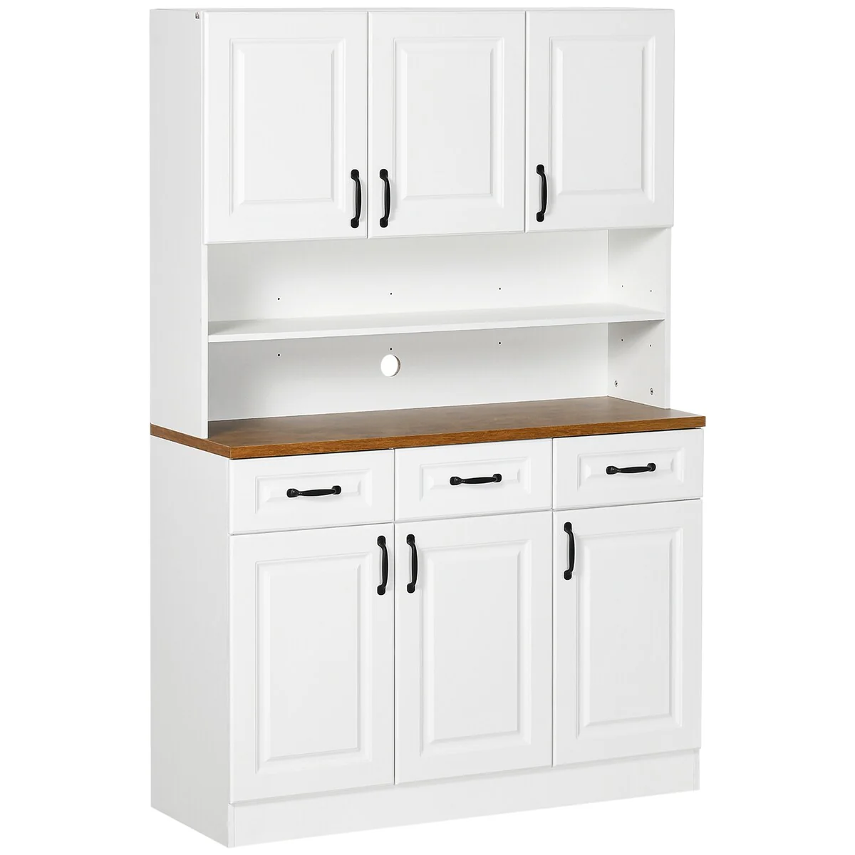 HOMCOM 71 Kitchen Pantry, Freestanding Buffet with Hutch, Farmhouse Microwave Cabinet with Countertop and Adjustable Shelves