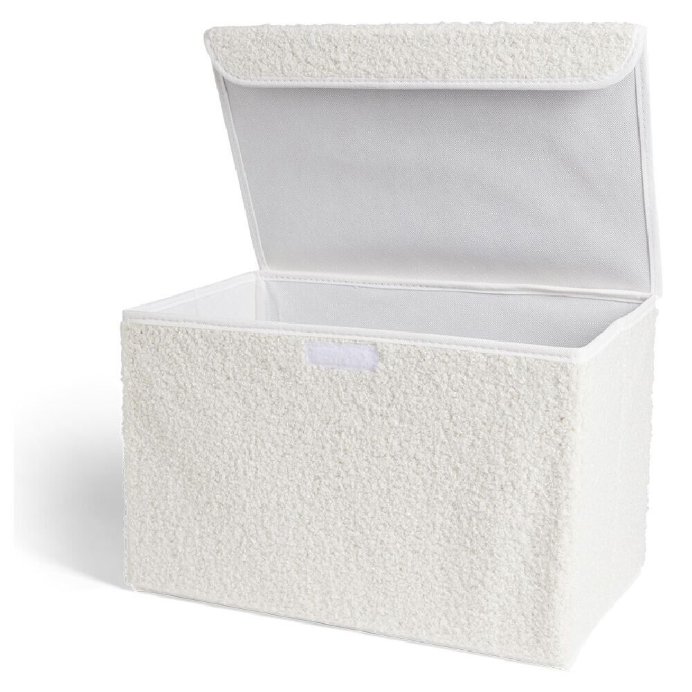 Panière coffre pliable tissu bouclette blanc 38x25xH25cm