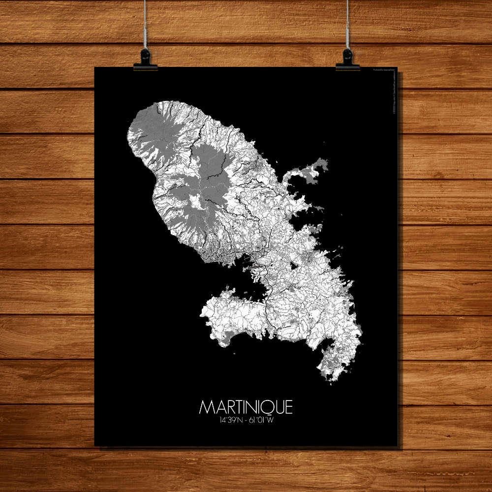 - Affiche Martinique Carte N&B 40x50
