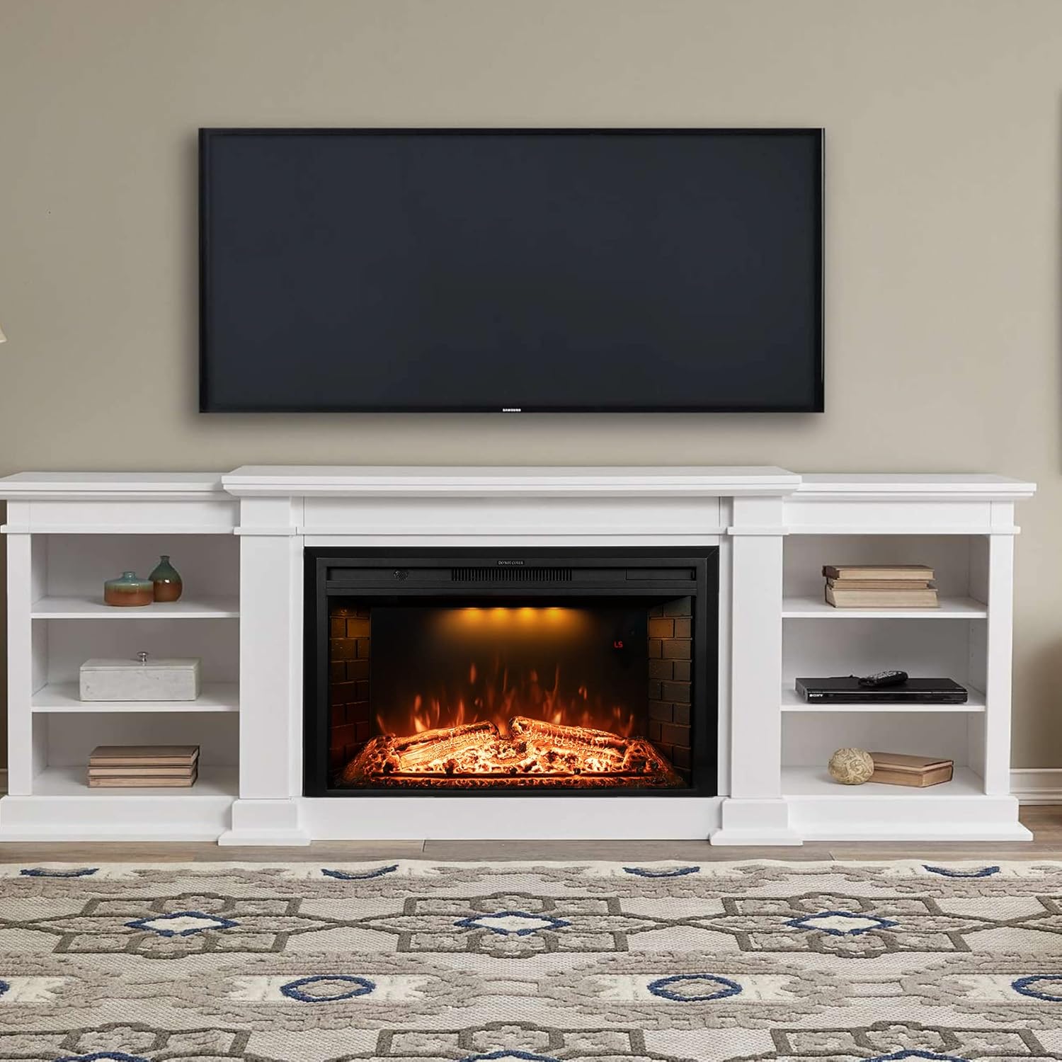 36 inch Wide 21 inch High Electric Fireplace, Wall Fireplace Electric with Remote Control, Realistic Log and Crackling Sound, Overheating Protection and Timer, 750/1500W Black