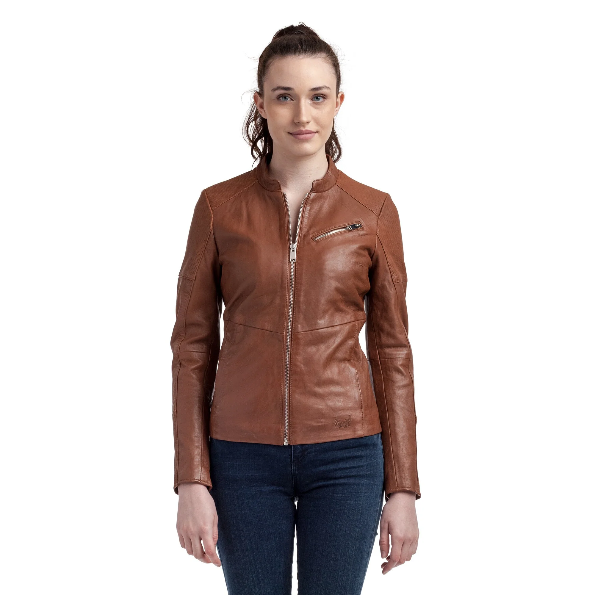 Veste cognac en cuir ISA