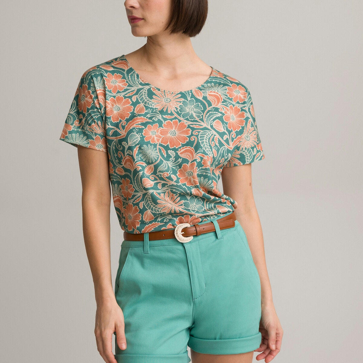 T-shirt imprimé floral, manches courtes