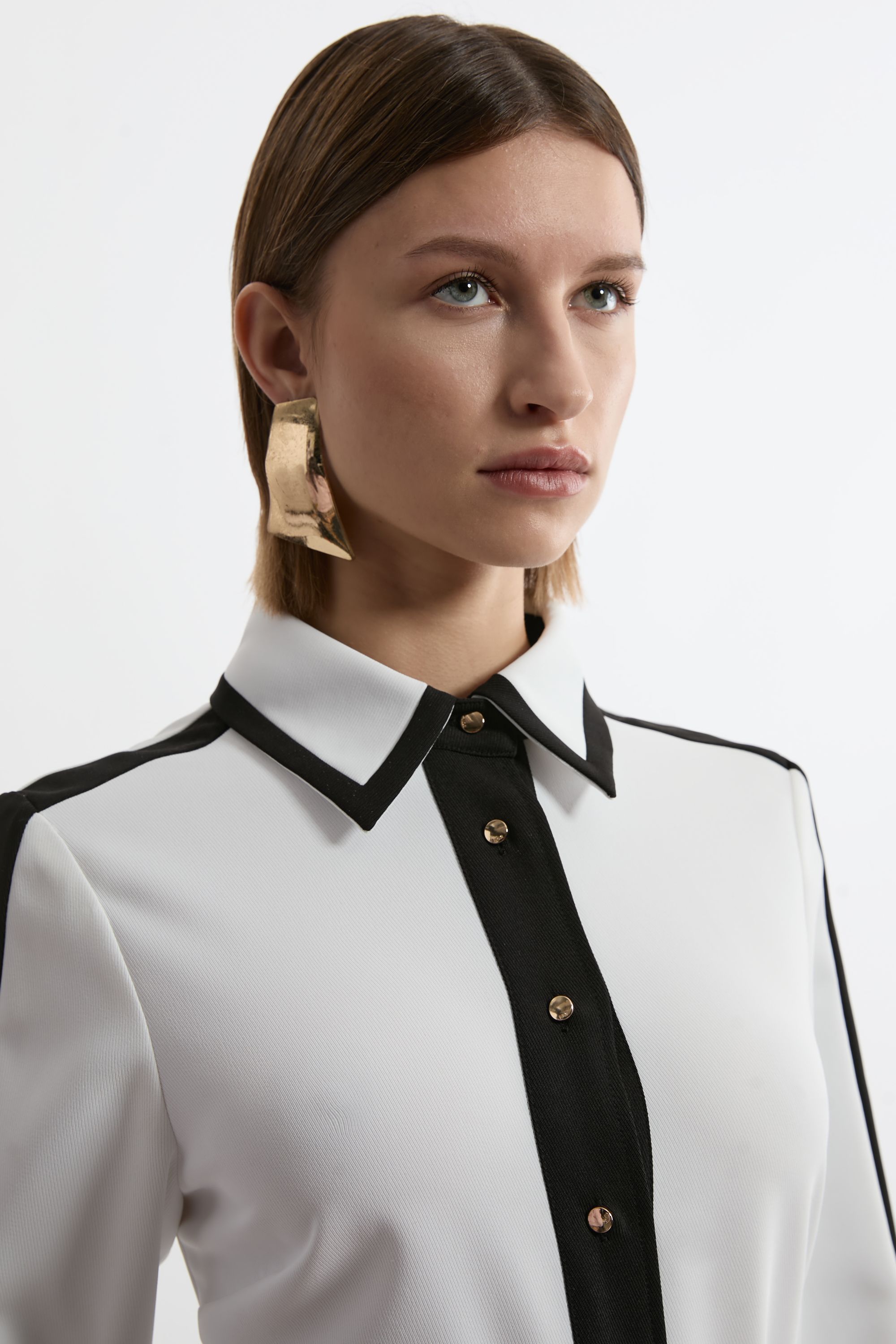KarenMillen Forever Colour Block Twill Woven Belted Midi Shirt Dress