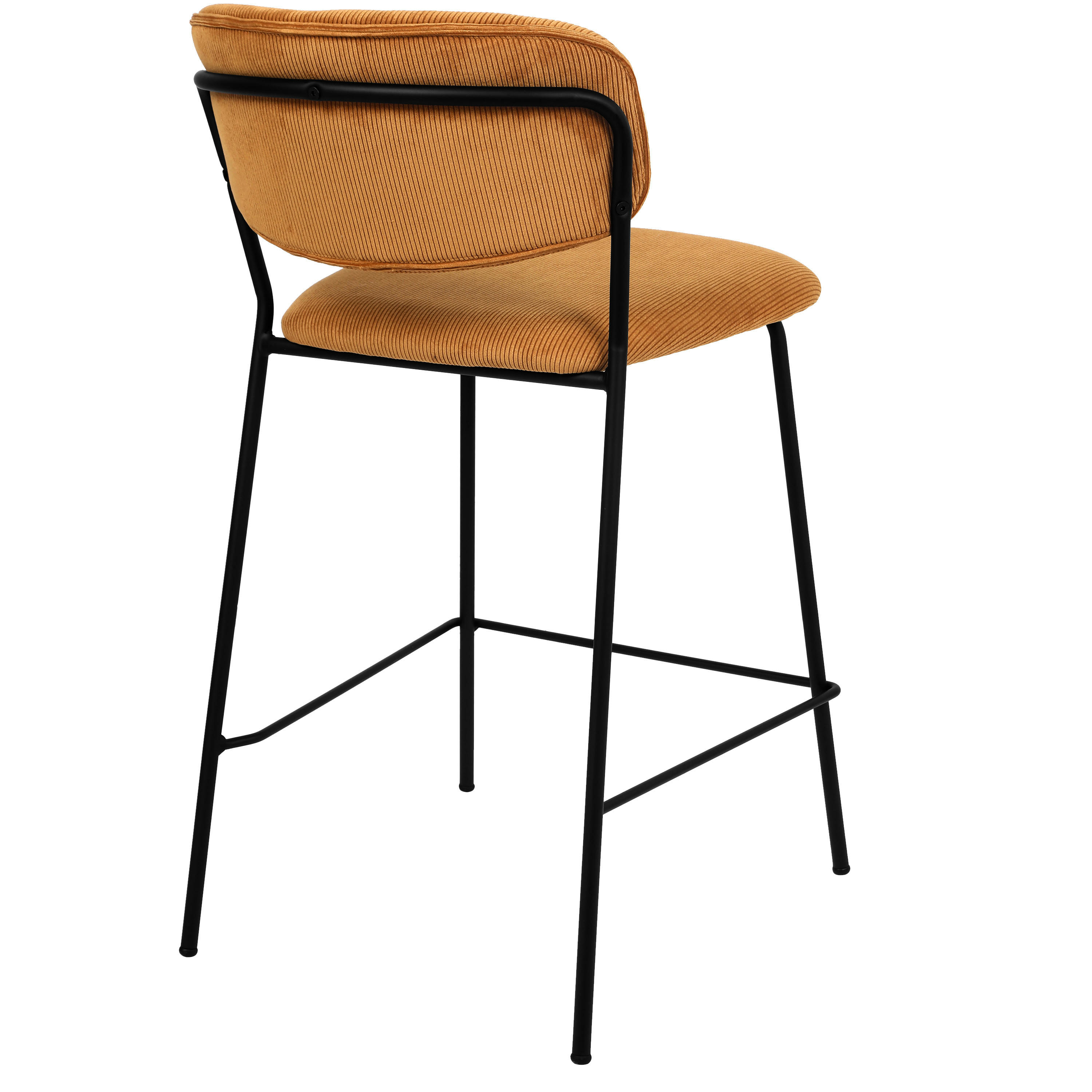 CLARA - Chaise de bar en tissu cotelé Ocre et métal noir mat (x2)