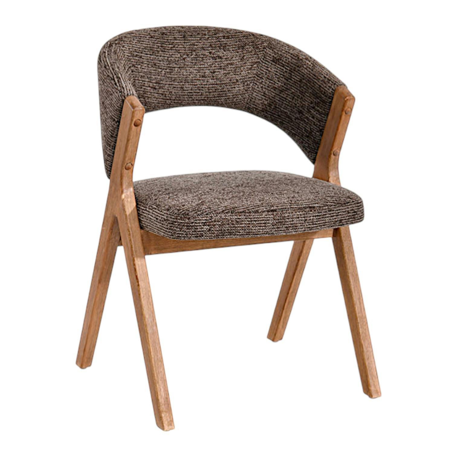 Chaise marron bois et tissu, forme ronde (lot de 2) AGADE