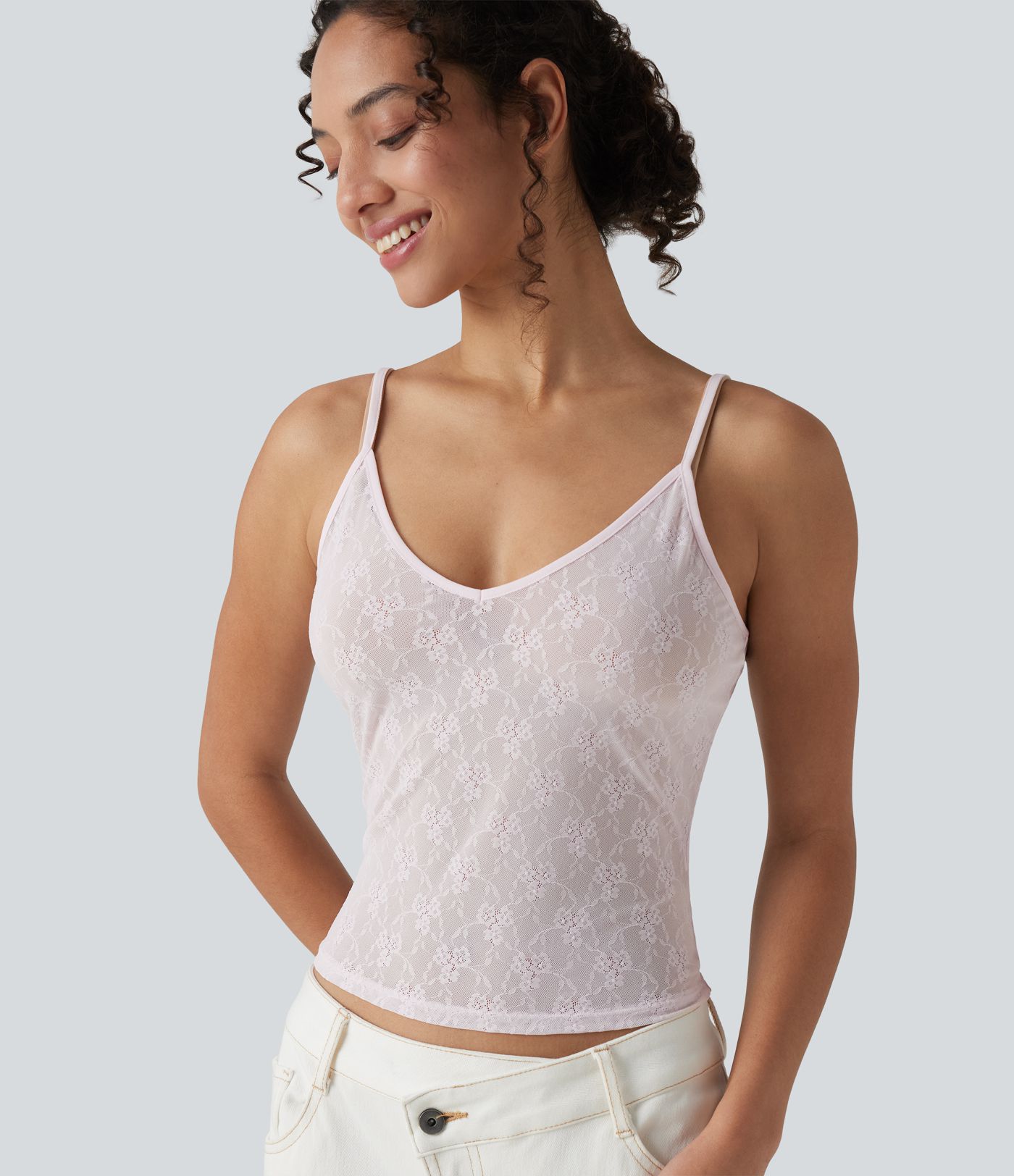Débardeur transparent dentelle à motif floral