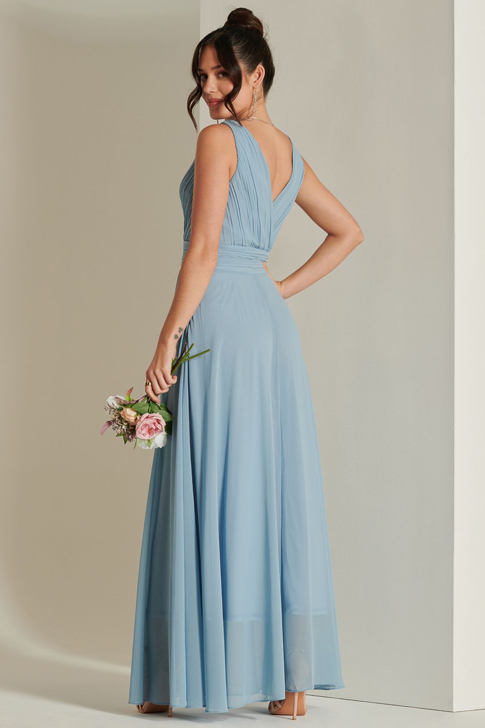 Jolie Moi Wrap Bodice Chiffon Maxi Dress