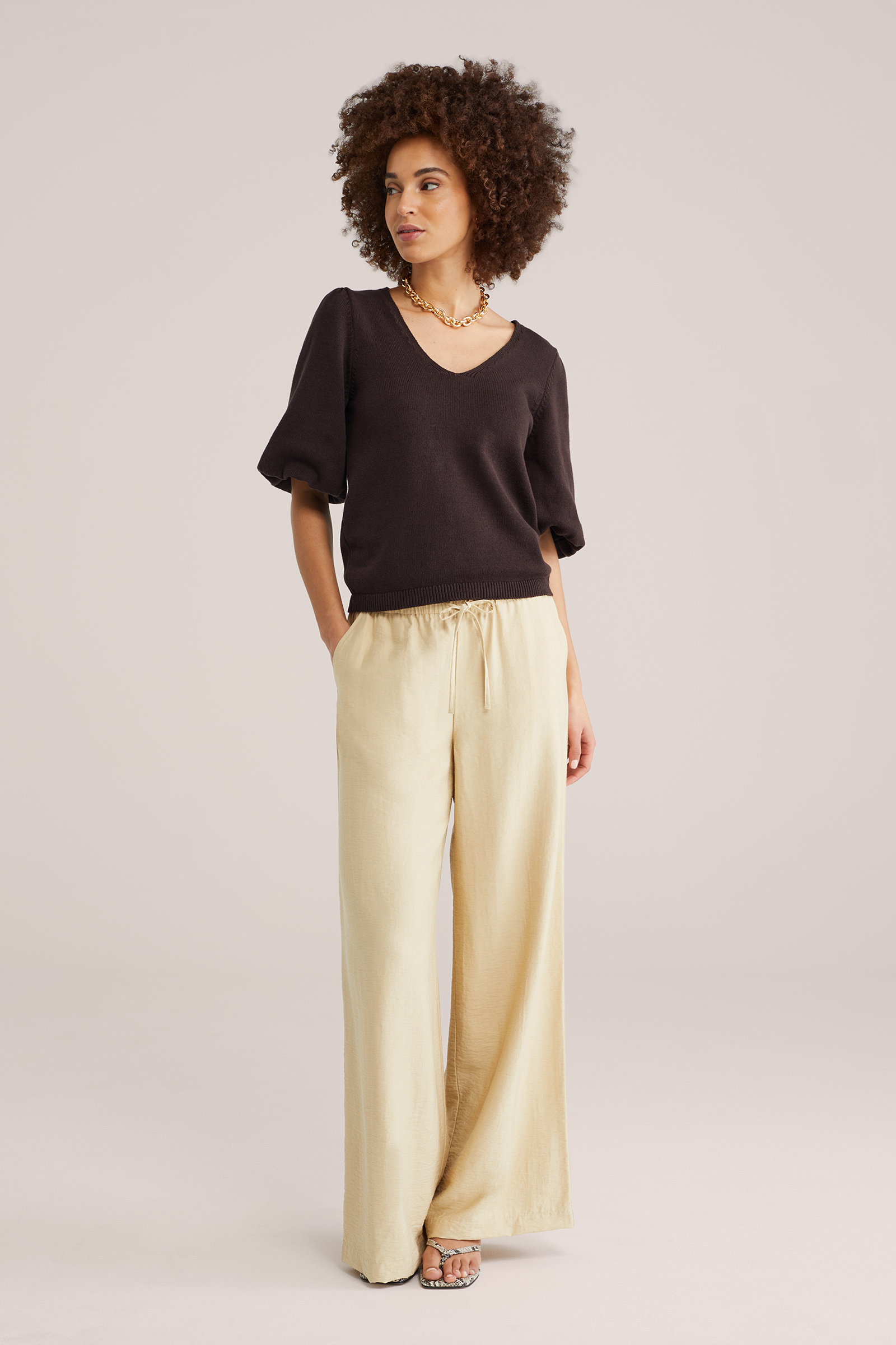 Dames gebreide trui met ballonmouwen