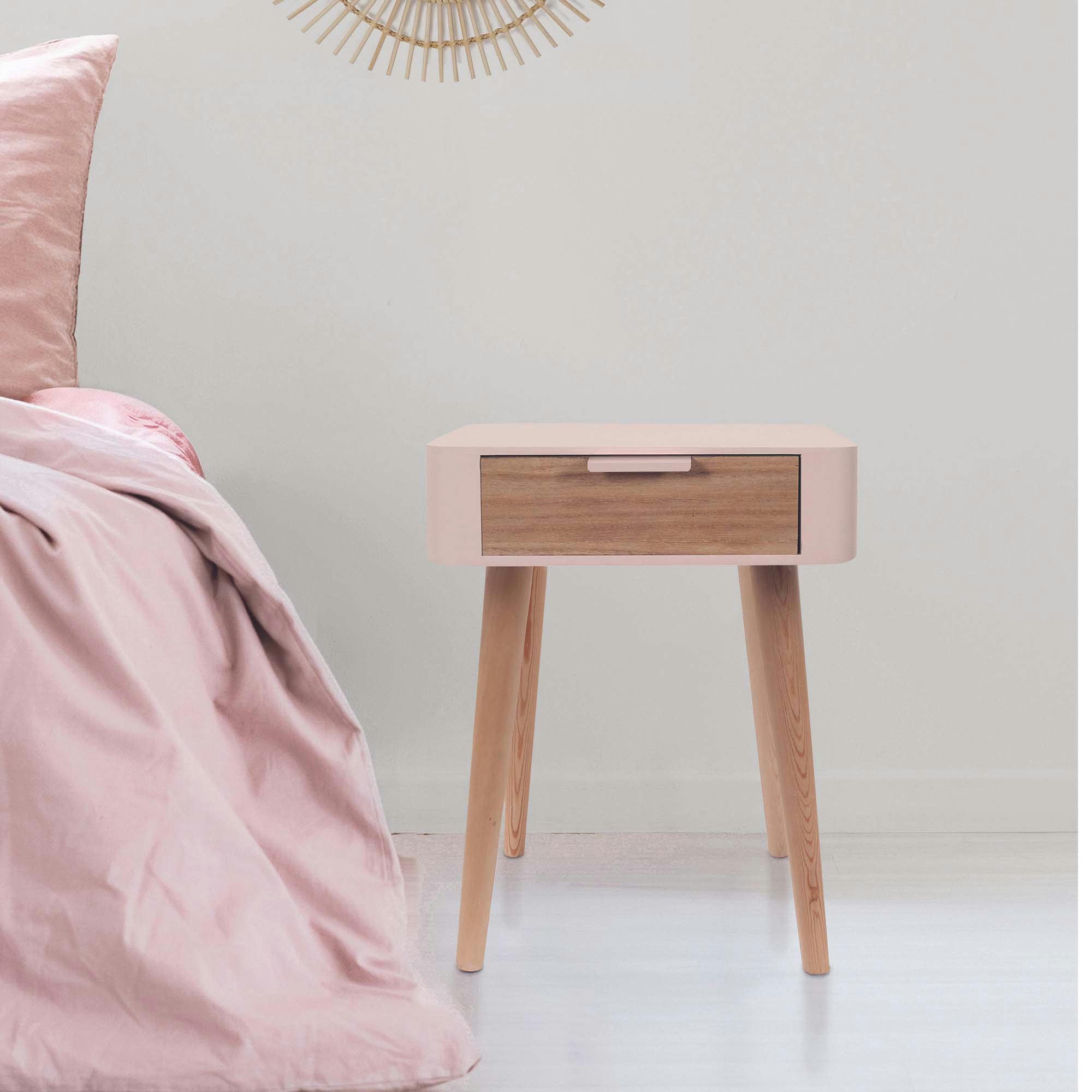 - Chevet en bois 1 tiroir zoran rose nude