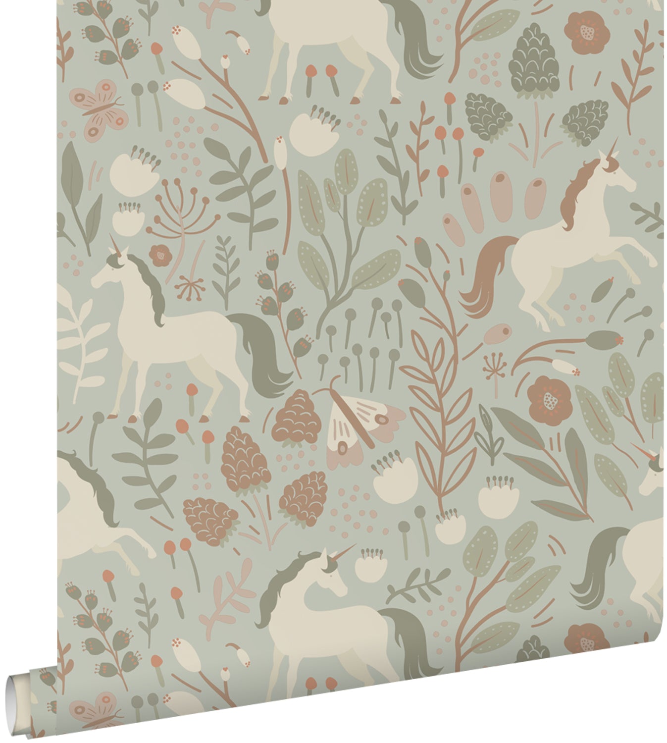 ESTAhome behang unicorns licht vergrijsd groen - 53 cm x 10.05 m - 139877