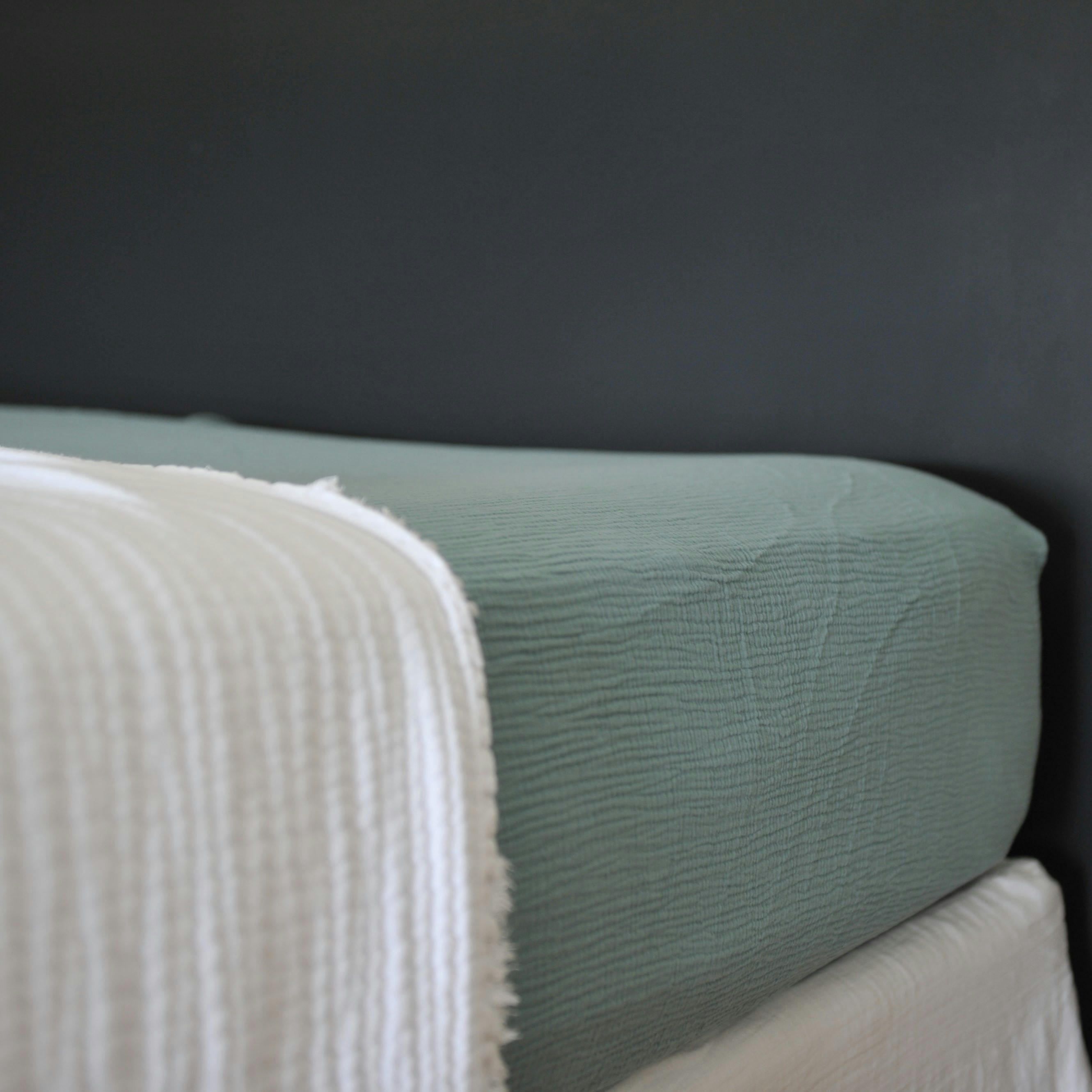 GAZE DE COTON - Drap housse gaze de coton bleu minéral 160X200X30 CM