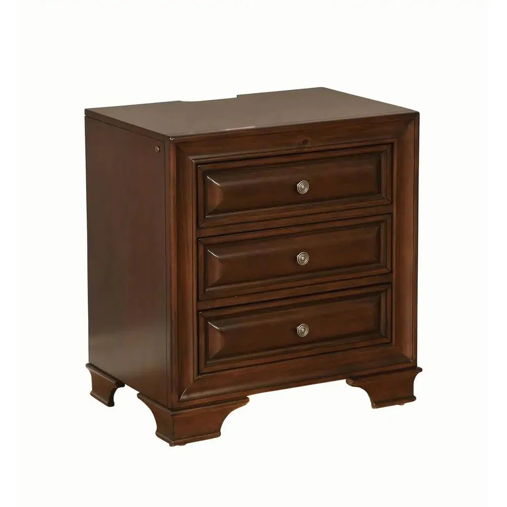 Solid wood 1pc Nightstand Nickel Round Knob Transitional Style 3-Drawers Nightstand w Under Nightlight