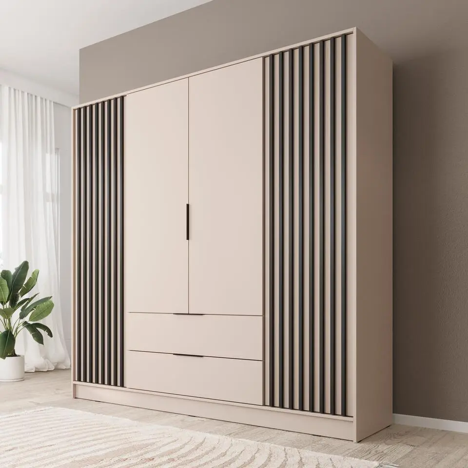 Meubella - Kledingkast Nairobi - Beige - Zwart - 206 cm