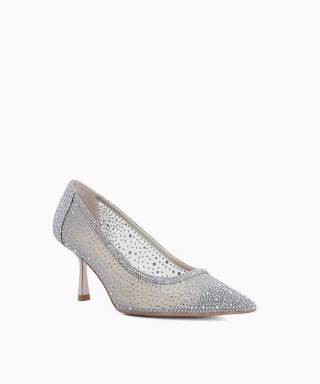Brivelle Grey - Mesh Embellished Court Shoes