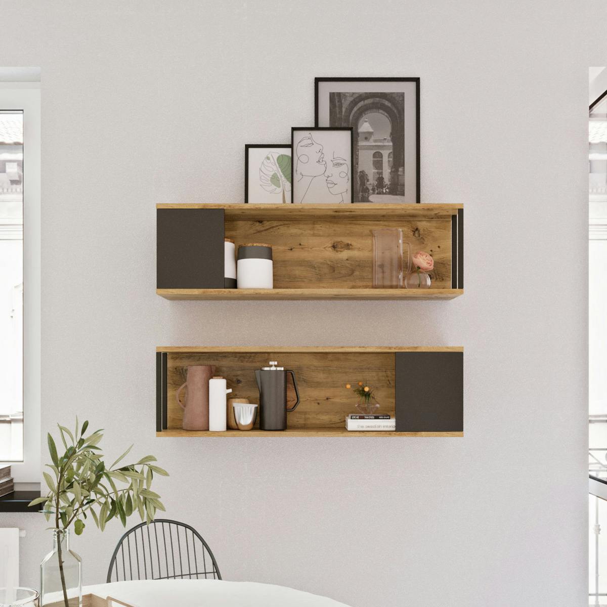 Etagère niche décor bois et détail gris (lot de 2) MARFA