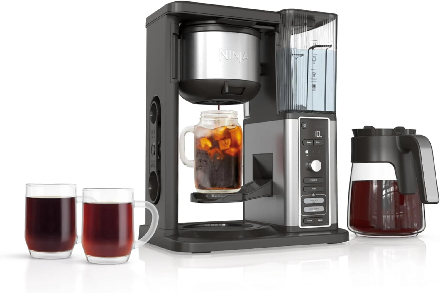 Single Serve Coffee Machine with Rapid Cold Brew, 4 Brew Styles, 8 Sizes, 12-Cup Carafe, Permanent Filter  Removable Water Tank (Black)