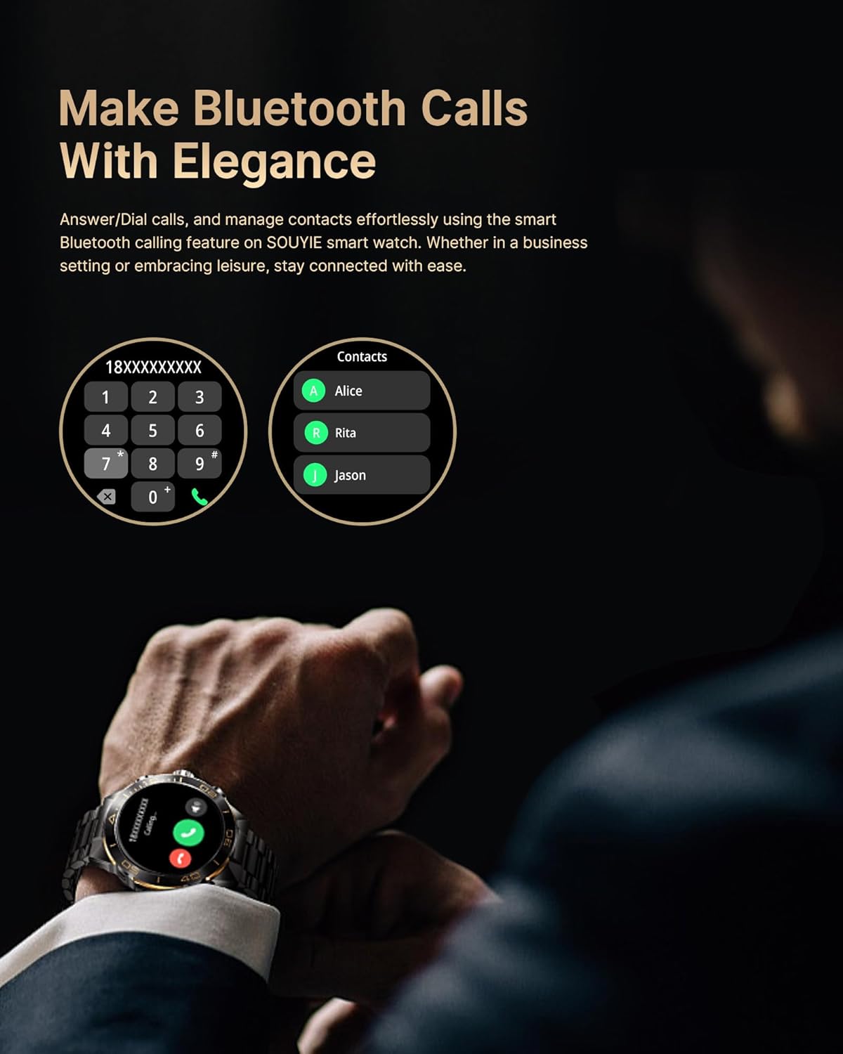Smart Watch for Men Answer/Make Call for Android iPhone  1.43 AMOLED HD Screen Mens Luxury Watch  400mAh Heavy Duty Smartwatch Heart Rate Blood Oxygen Blood Pressure Sleep Monitor Pedometer  2 Straps