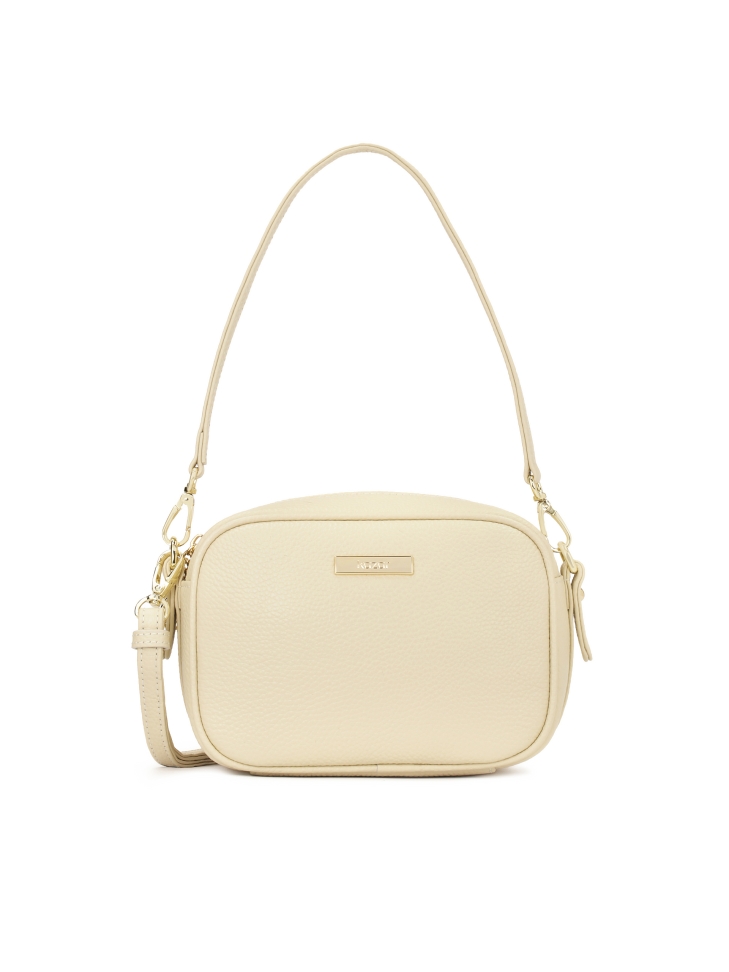 Cream leather handbag with two stylish handles