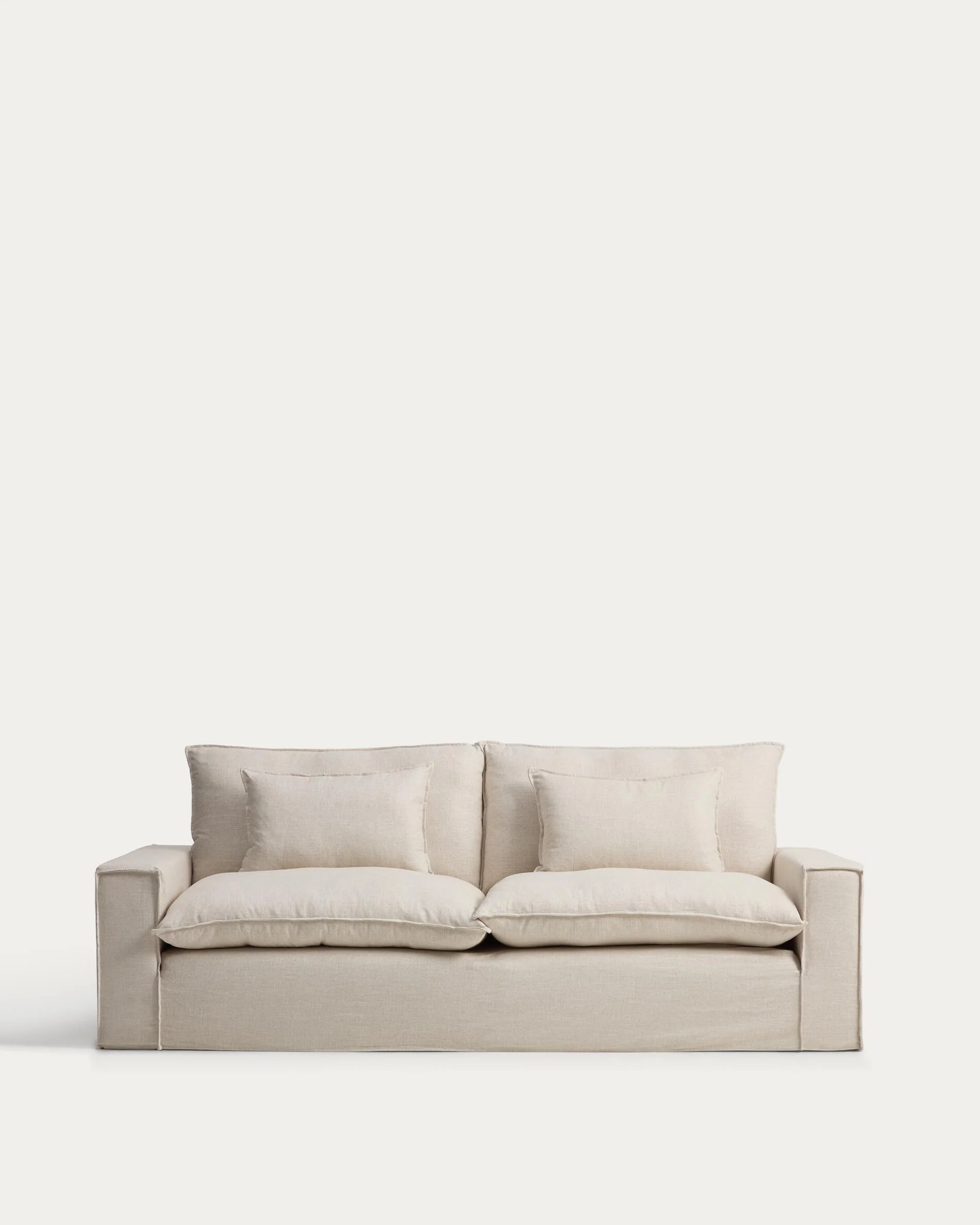 Anarela beige linen and viscose 3-seater sofa with removable cover 260 cm FSC Mix Credit