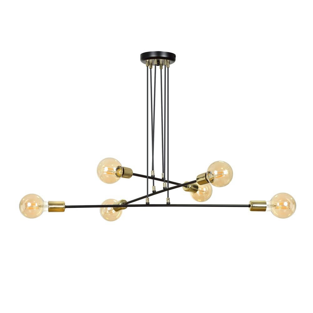 SIVES - Suspension vintage 6 lumières avec structure en métal noir ø70 cm