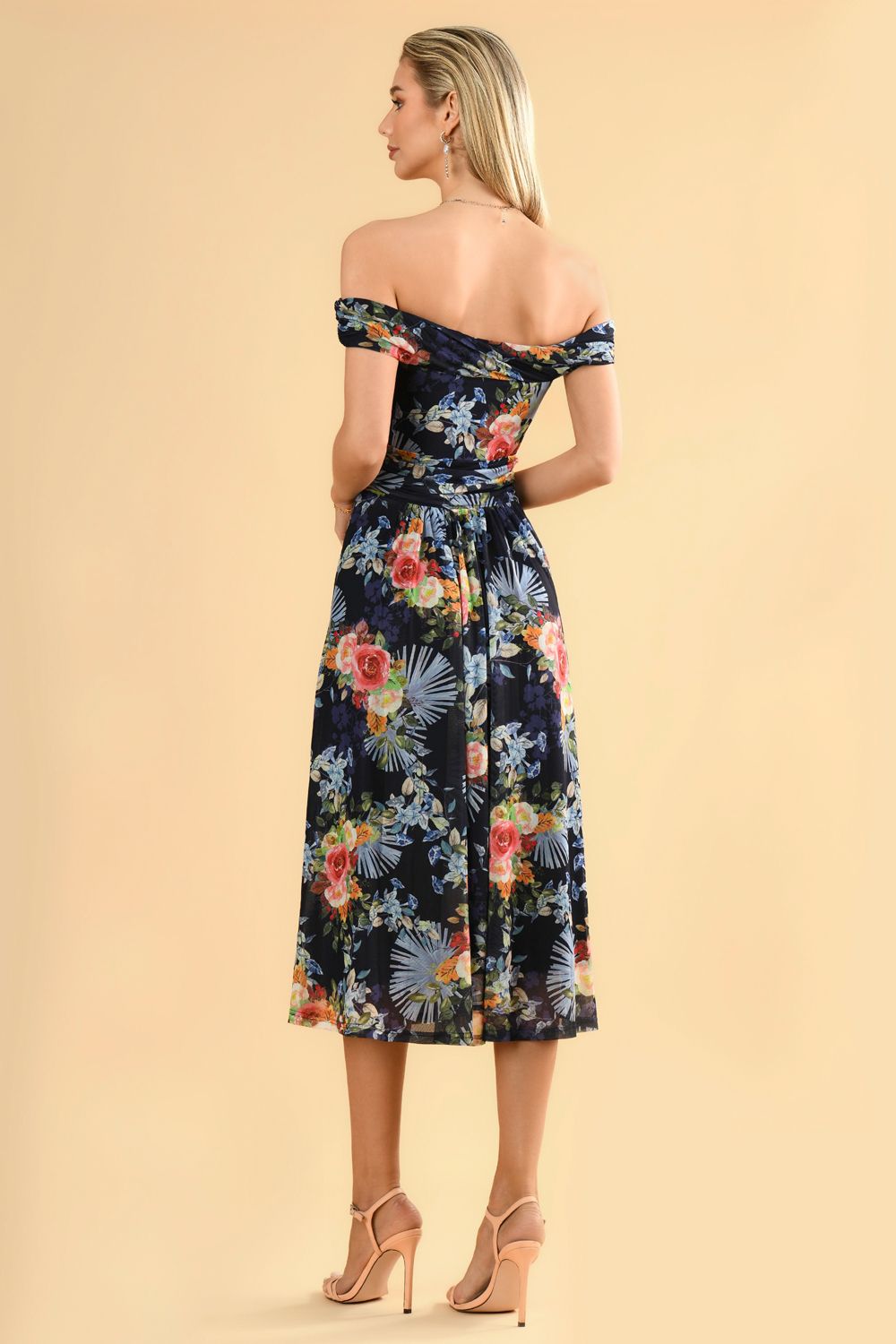 Jolie Moi Rezka Off Shoulder Mesh Midi Dress