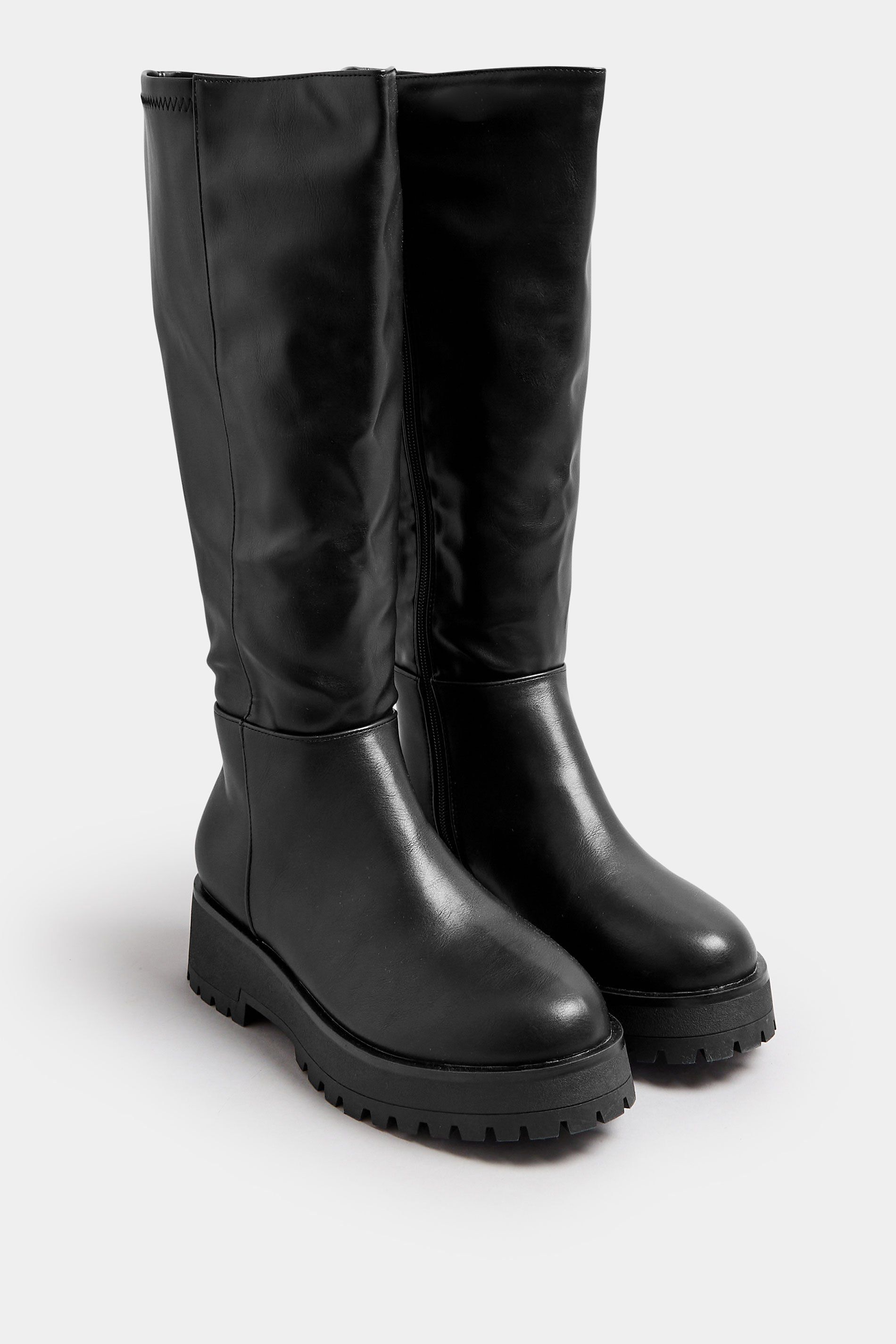 Yours Wide Fit & Extra Wide Fit Faux Leather Chunky Knee High Boots