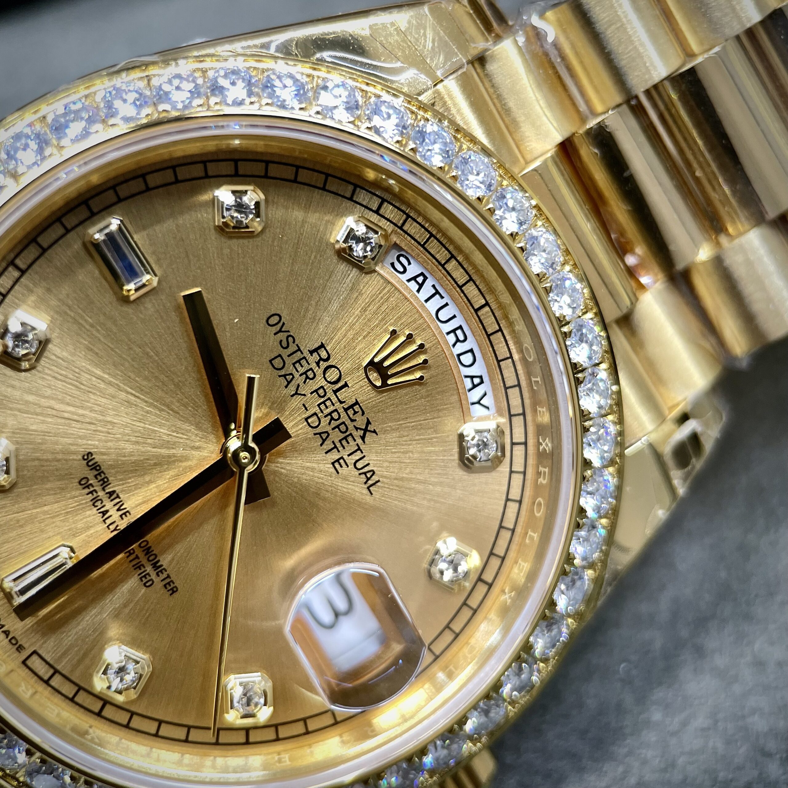 Rolex Day-Date YG Plated Champagne Dial With Diamonds 40mm Super Clone