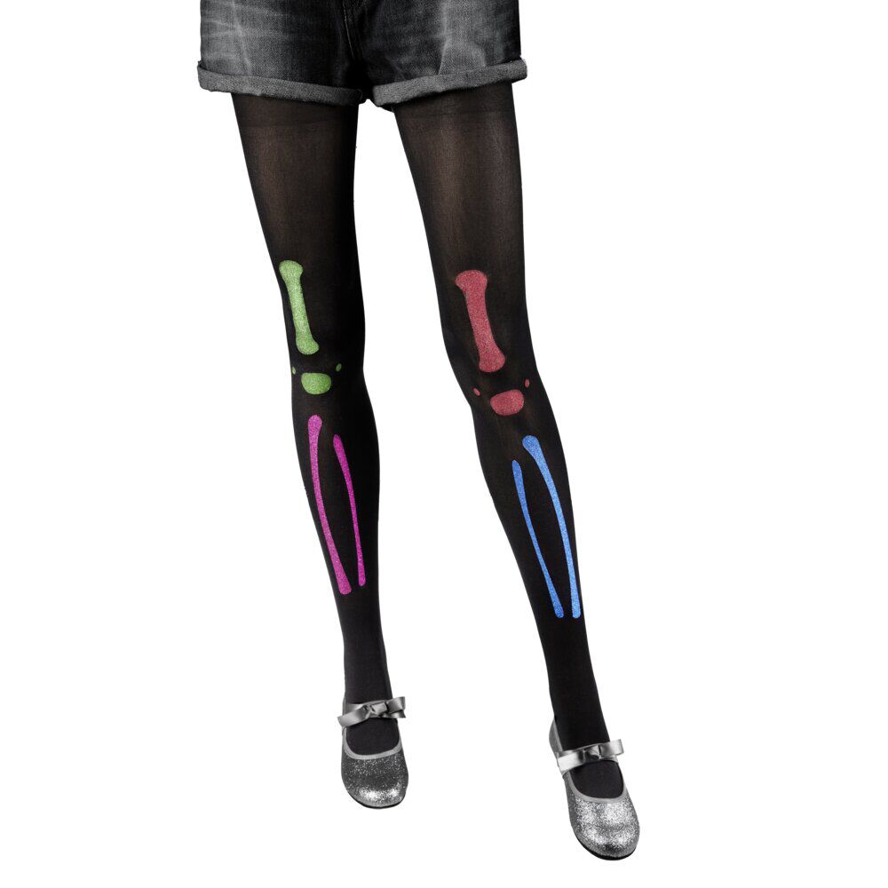 Collant squelette adulte Taille unique noir et multicolore pailleté
