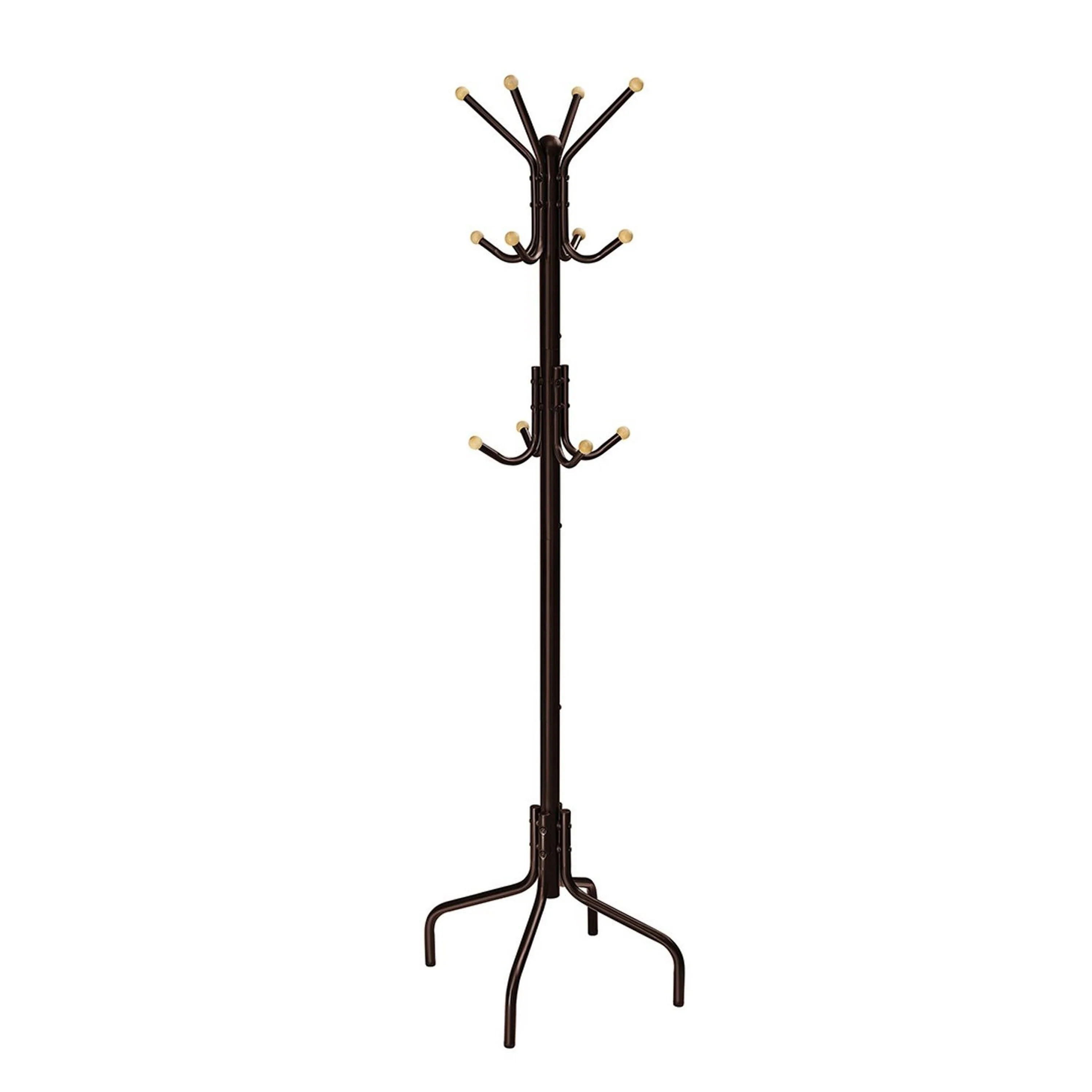 Deli 71 Inch Coat Rack, 12 Hooks with Round Knobs, 4 Legs, Brown Metal