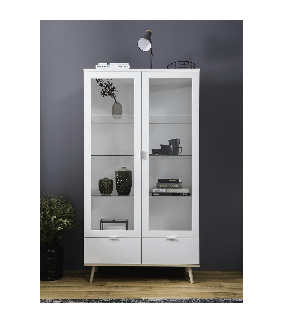 COPENHAGUE - Vaisselier 2 portes vitrées 2 tiroirs H185 x L100 cm