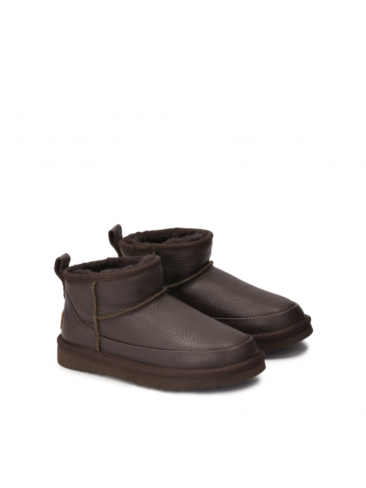 Wool insulated leather snow boots