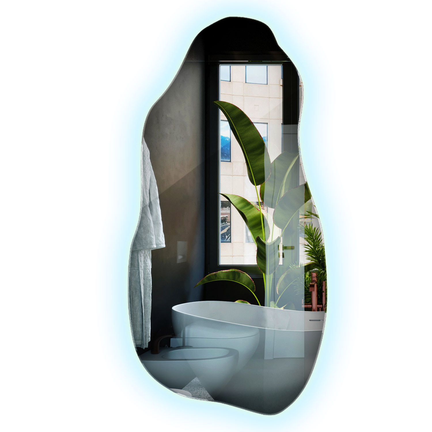 Ozdobne lustro LED do salonu o nieregularnej formie 40 cm x 80 cm