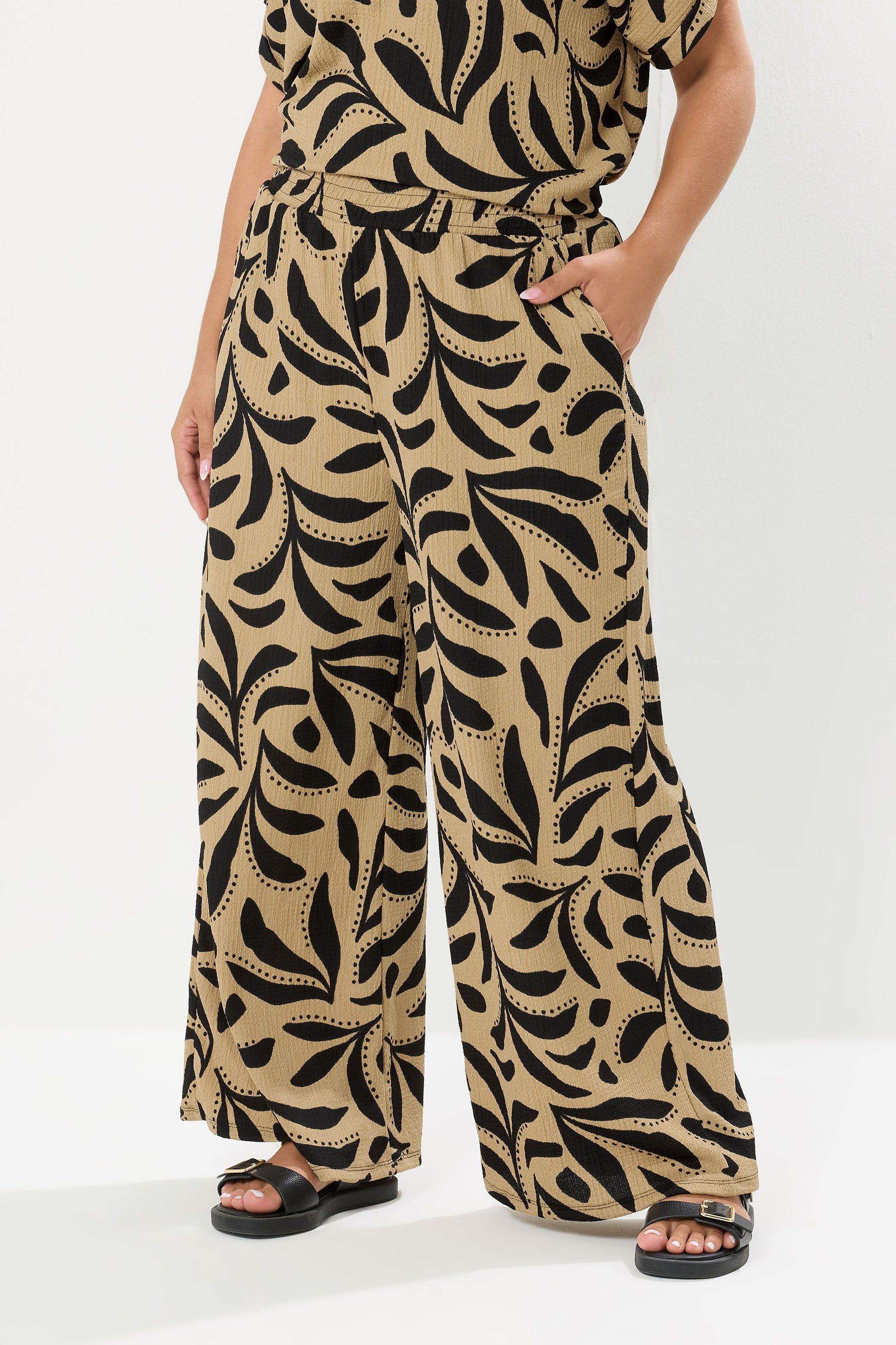 Yours Leaf Crinkle Wide Leg Trousers