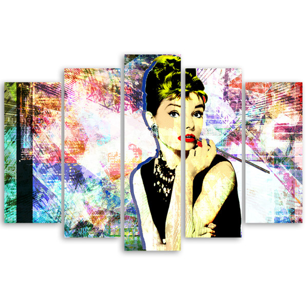 Feeby Obraz 5 częściowy na płótnie Audrey Hepburn Kolorowy