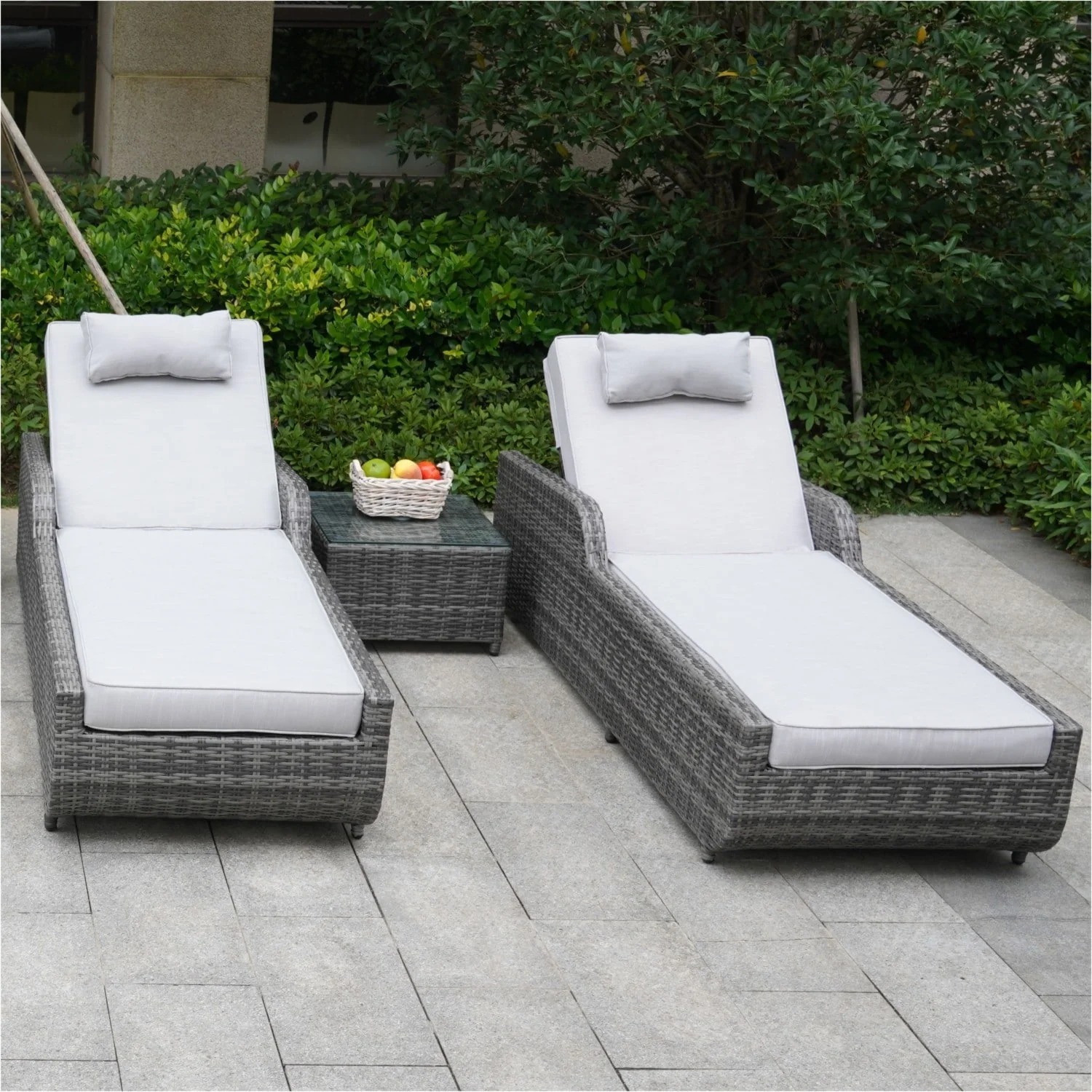 3-piece Patio Wicker Adjustable Chaise Lounge Set with Arms （Throw Pillow Not Include）