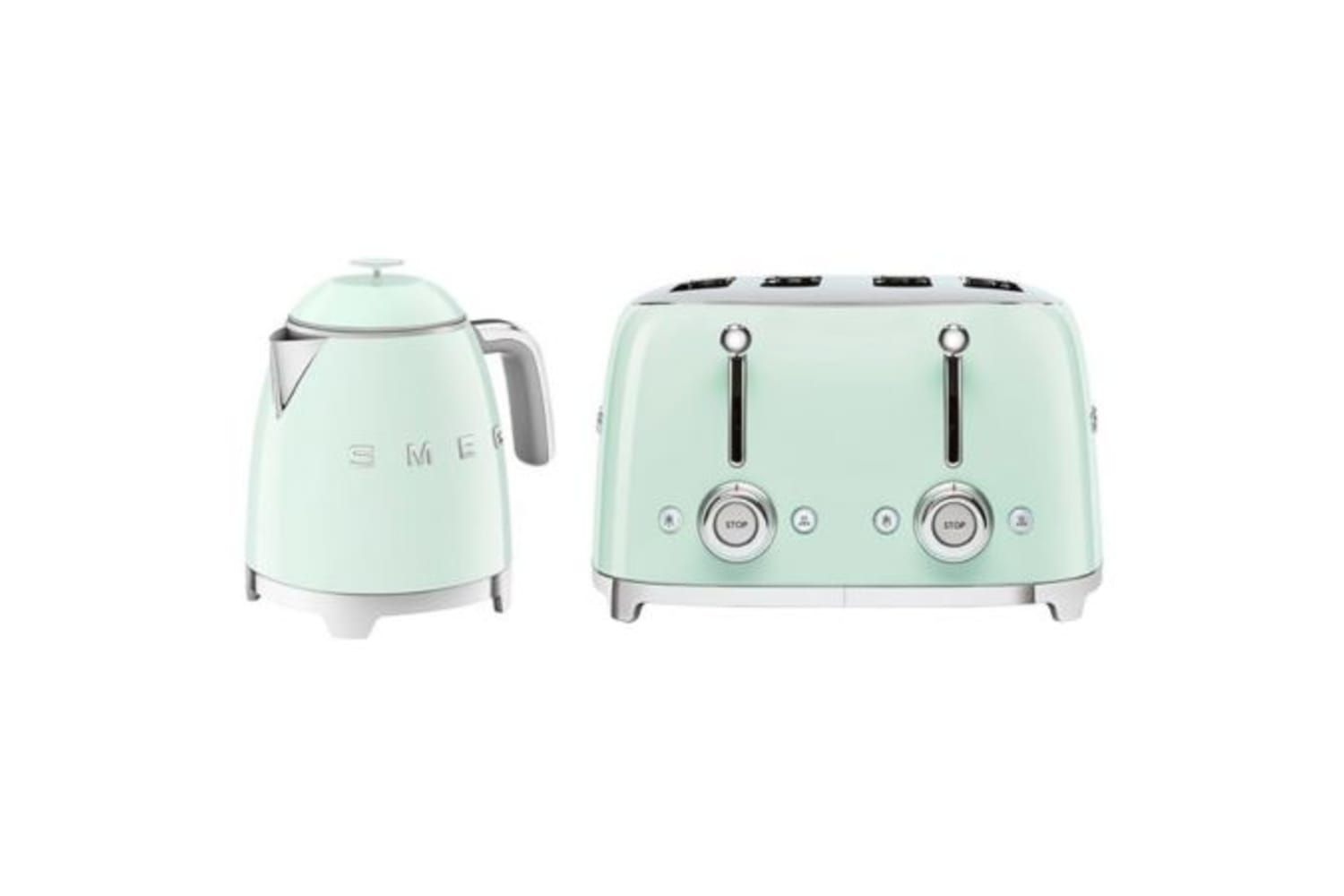 Smeg Mini Kettle and Toaster Set, 4 Slice, 2000W, Green, KLF05PGUK/TSF03PGUK