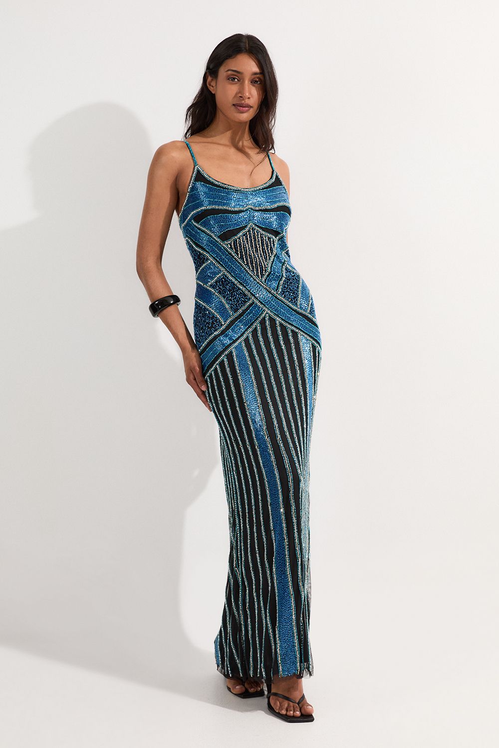 KarenMillen Crystal Beaded Strappy Woven Maxi Dress