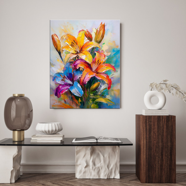 Feeby Obraz na płótnie, Kolorowe Lilie Kwiaty malowane 40x60