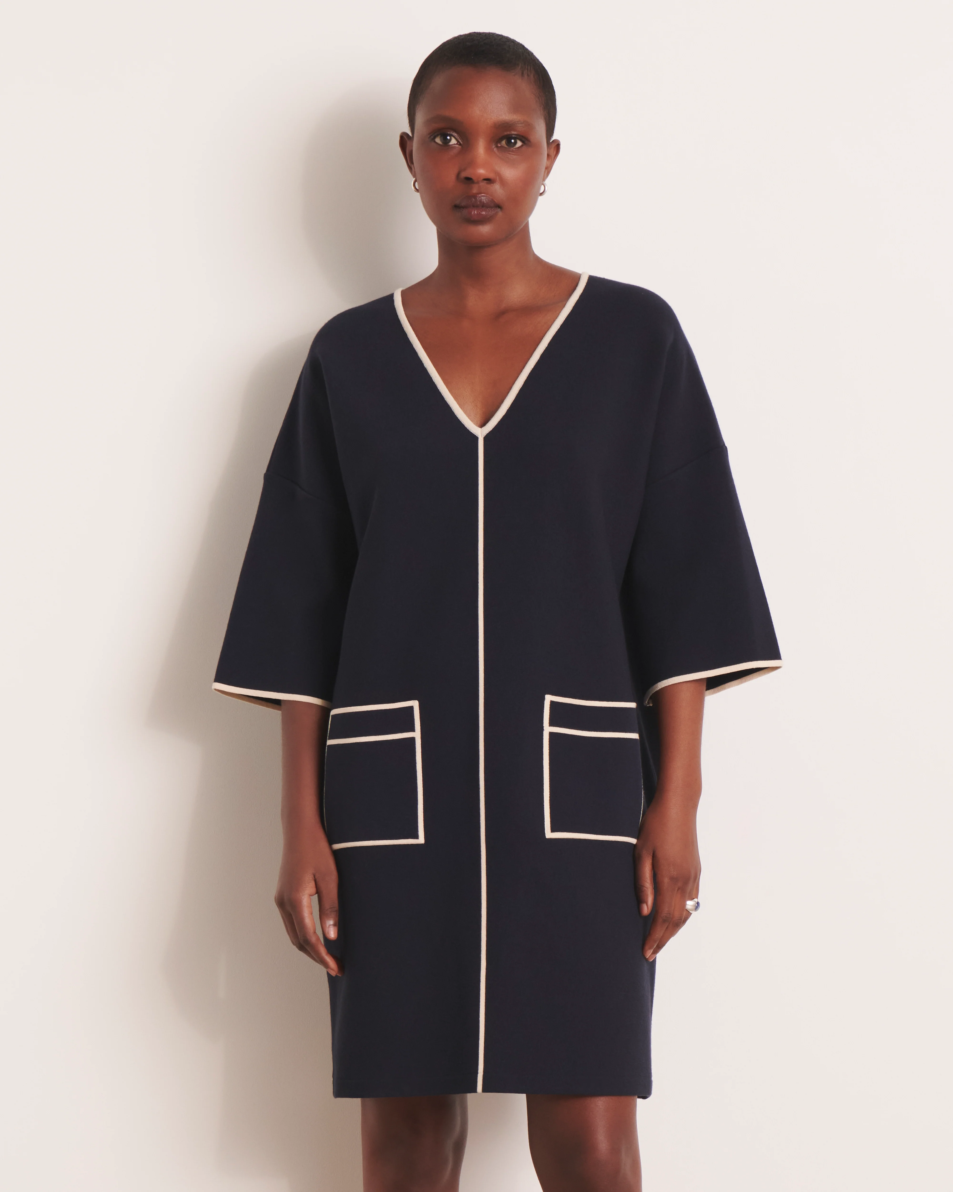 Robe bleu marine en maille milano OLEXINE/13103/313