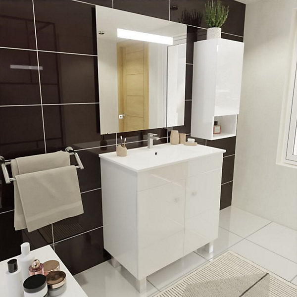 Meuble ECOLINE 80 cm avec plan vasque et miroir Elégance ht80- Blanc