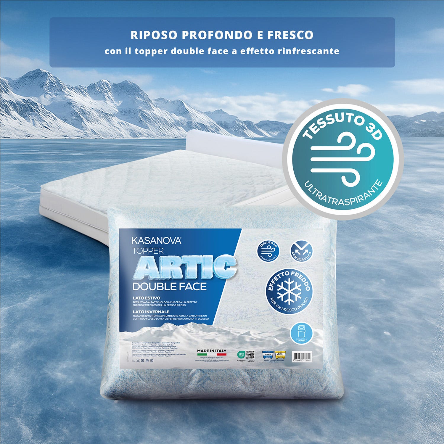 Topper singolo fibra Artic effetto rinfrescante