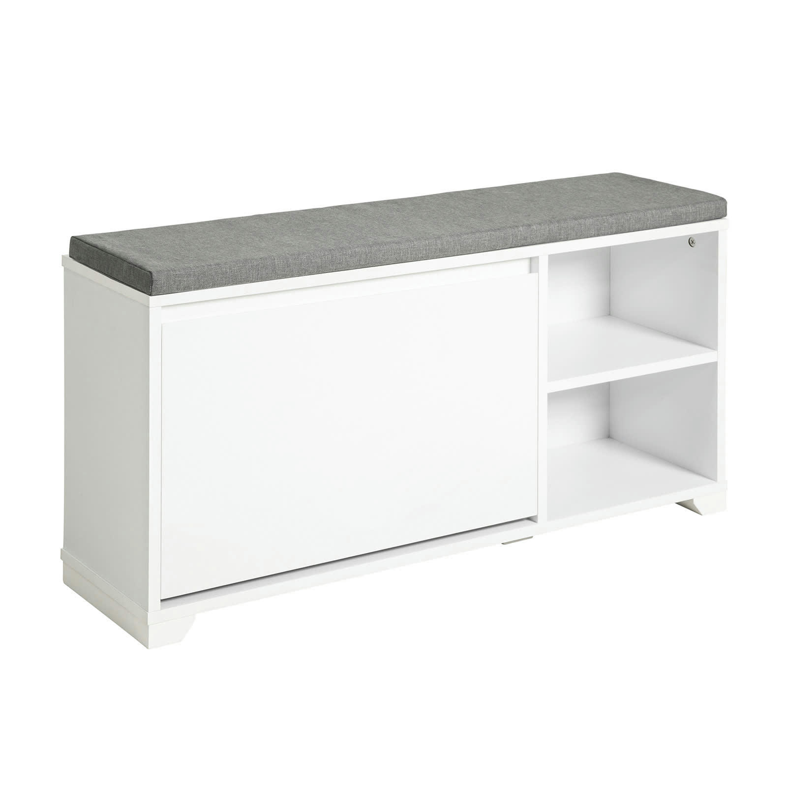 - Banc à chaussures avec 1 abattant et 2 compartiments effet bois blanc