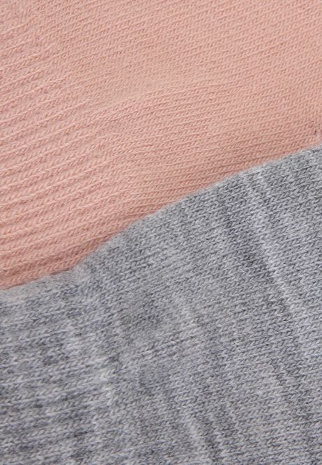 Womens 2pk Pink & Grey Knit Fingerless Gloves