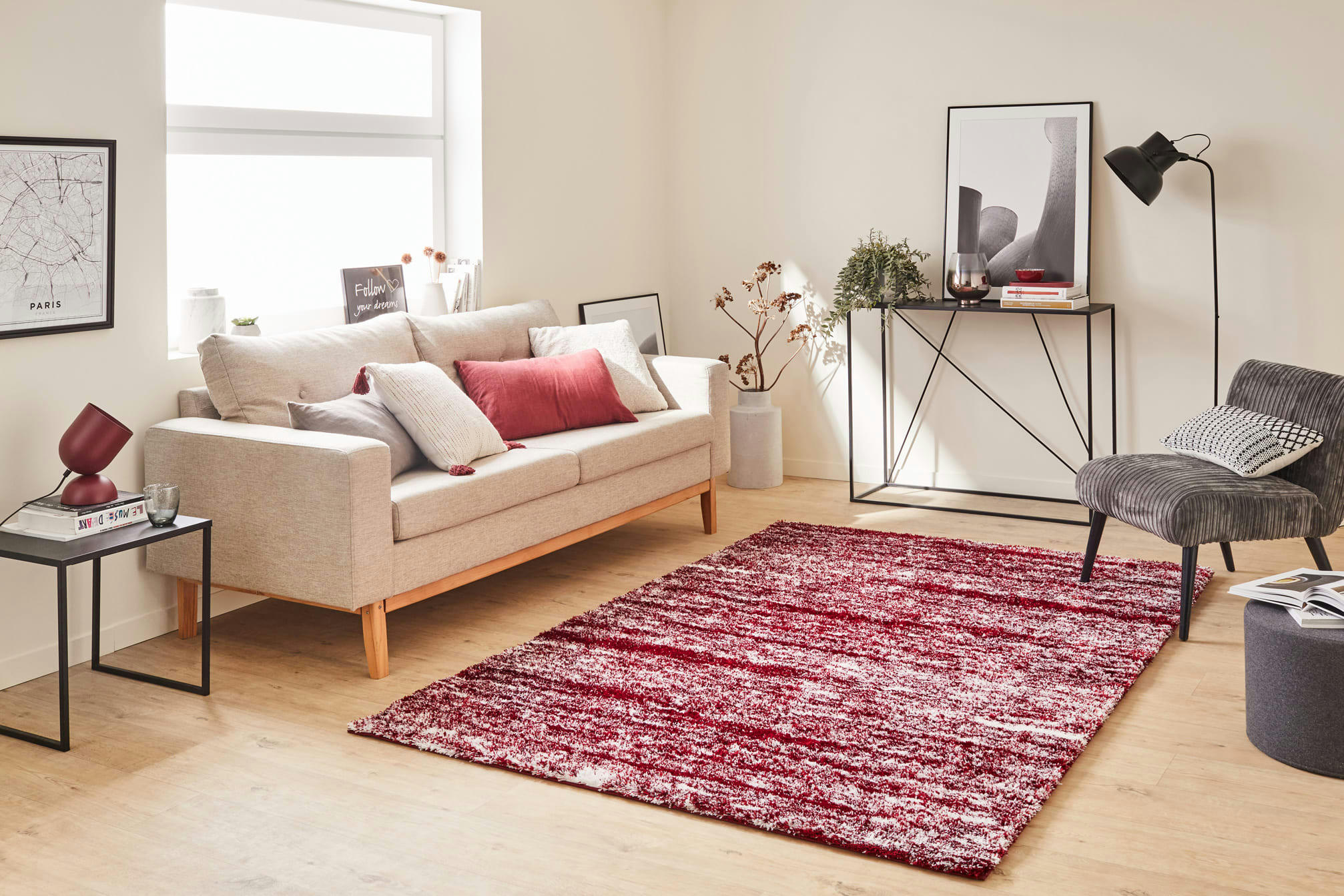 OSLO - Tapis shaggy abstrait style moderne rouge - 200x290 cm
