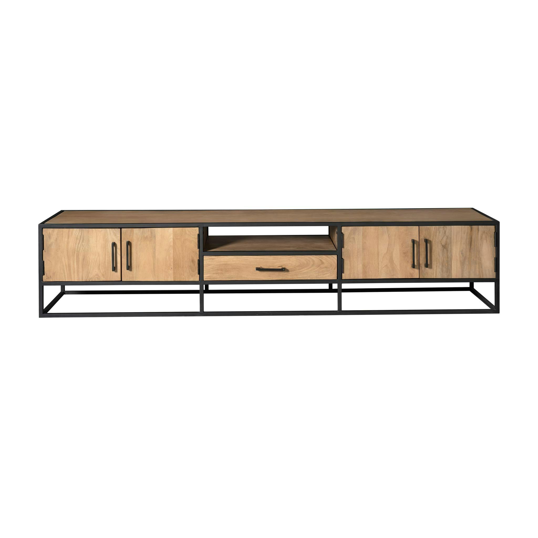 Long meuble TV en bois clair 4 portes 1 tiroir RIVANO