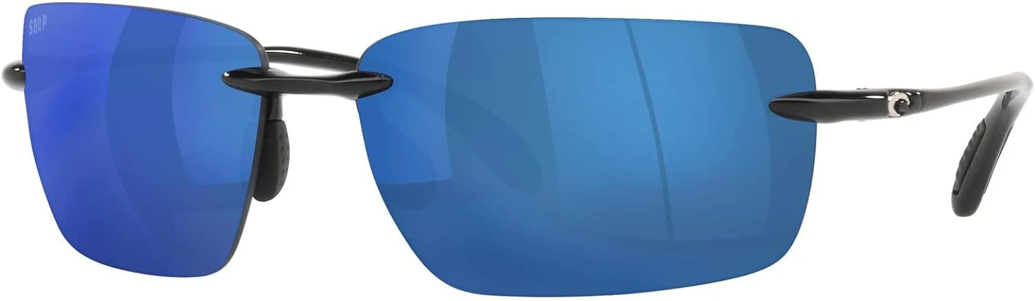 Men's Gulf Shore Rectangular Sunglasses(Shiny Black/Blue Mirrored Polarized-580p/66 Millimeters)