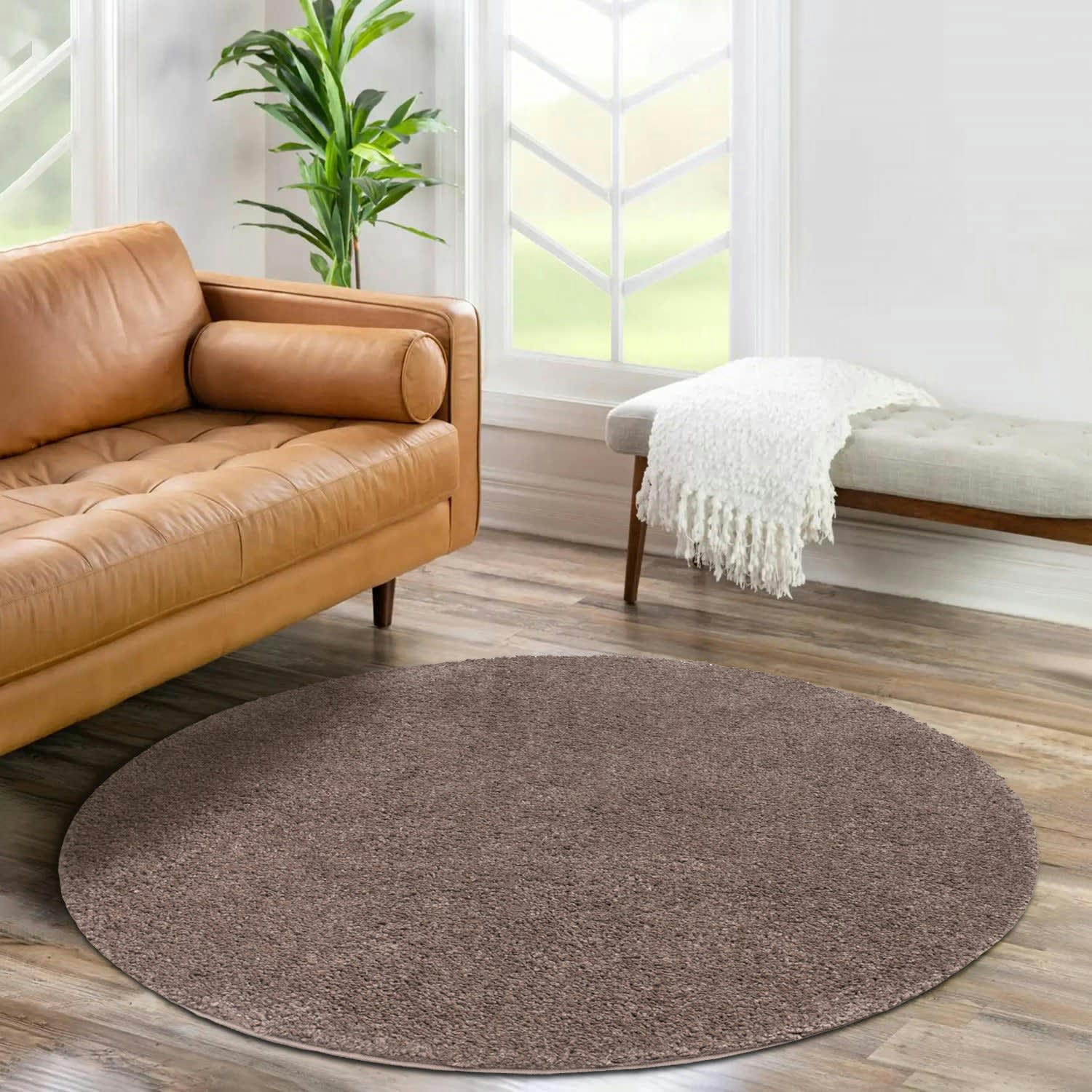 SOFTY - Tapis à poils longs rond SOFTY mocca 160x160cm
