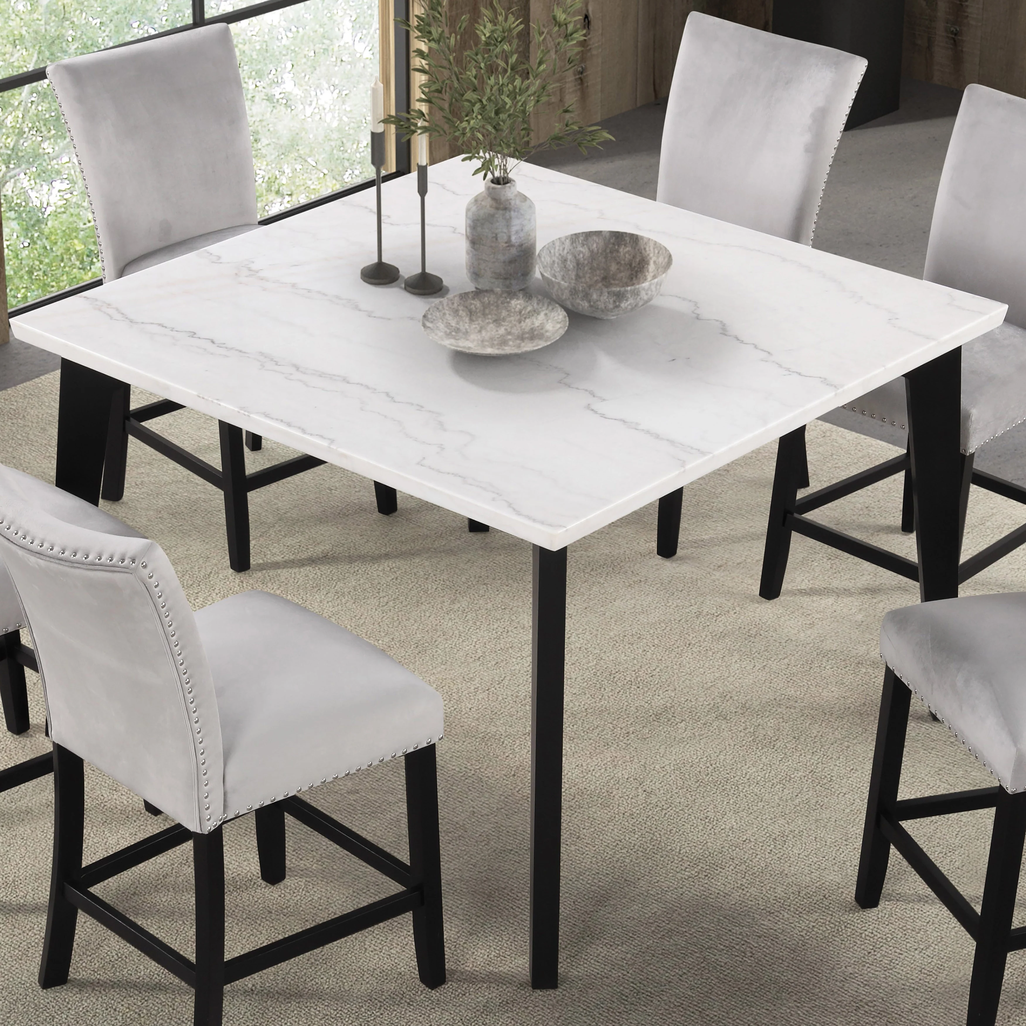 Furniture of America Fieny Modern Genuine White Marble Square 54-inch Counter Height Dining Table